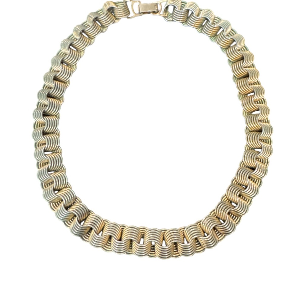 Vintage Woven Chain Necklace Interlocking Gold Tone 16"